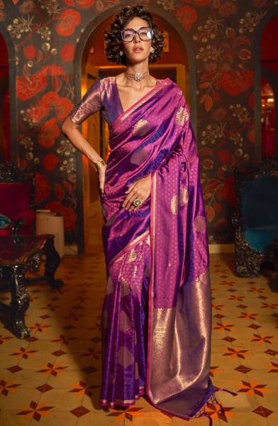 Purple Handloom Weaving Silk Saree