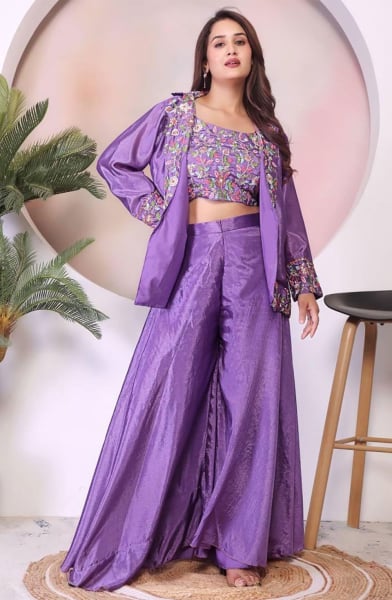 Purple Heavy Embroidered Indowestern