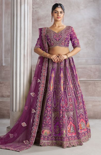Purple Heavy Embroidered Lehenga Choli for Wedding