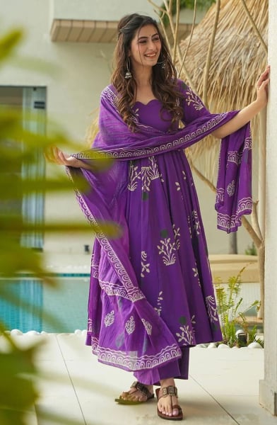 Purple Heavy Mul Cotton Readymade Palazzo Kameez Suit