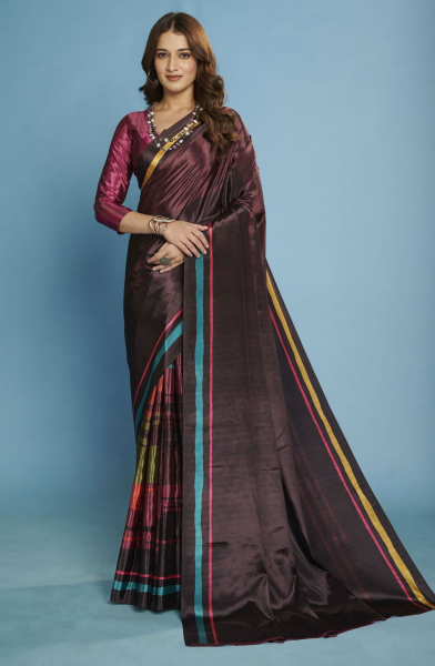 Purple Malai Crepe Silk Digital Printed Saree