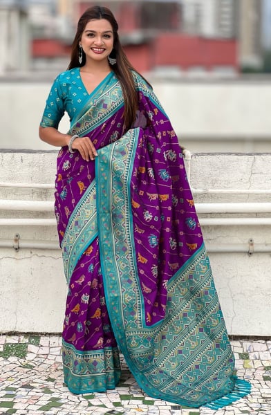 Purple Meenakari Patola Silk Saree