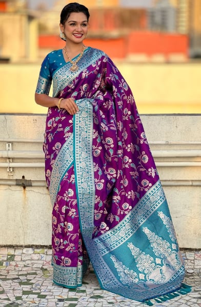 Purple Meenakari Weaving Banarasi Silk Saree