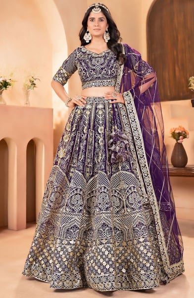 Purple Net Heavy Sequins Embroidered Lehenga Choli Set
