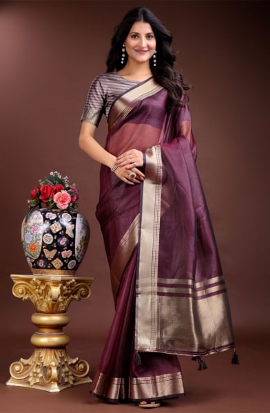 Purple Organza Woven Saree