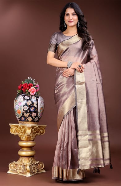 Purple Organza Woven Saree