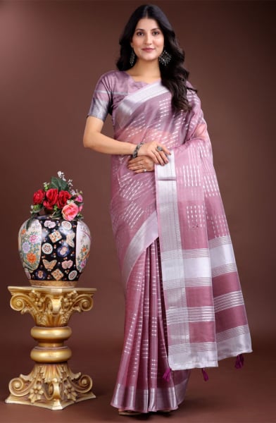 Purple Organza Woven Saree
