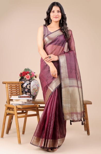 Purple Organza Woven Saree