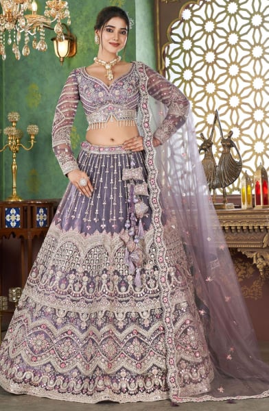 Purple Premium Net Heavy Designer Lehenga Choli for Wedding 