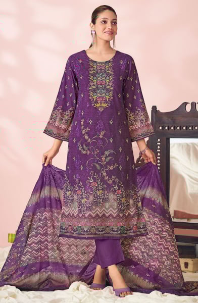 Purple Printed Lawn Cotton Pant Kameez