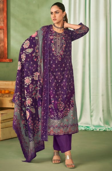 Purple Printed Lawn Cotton Pant Kameez
