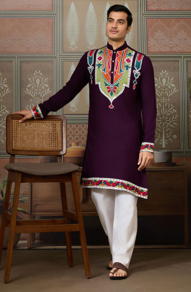 Purple Pure Cotton Readymade Kurta for Festival