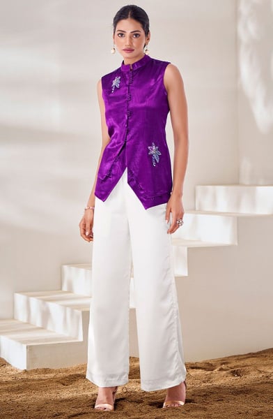 Purple Pure Gaji Silk Handwork Top