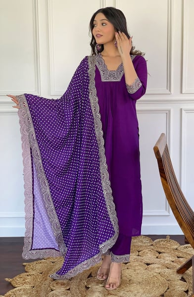 Purple Readymade Pant Kameez Suit