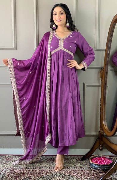 Purple Readymade Trouser Kameez Suit
