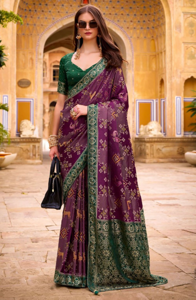 Purple Satin Tissue Silk Saree for Party