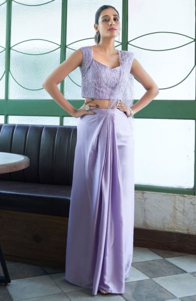 Purple Sequins Embroidered Party Wear Saree