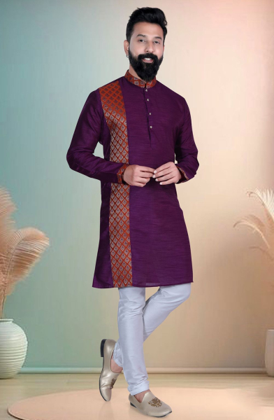 Purple Silk Ceremonial Kurta Set