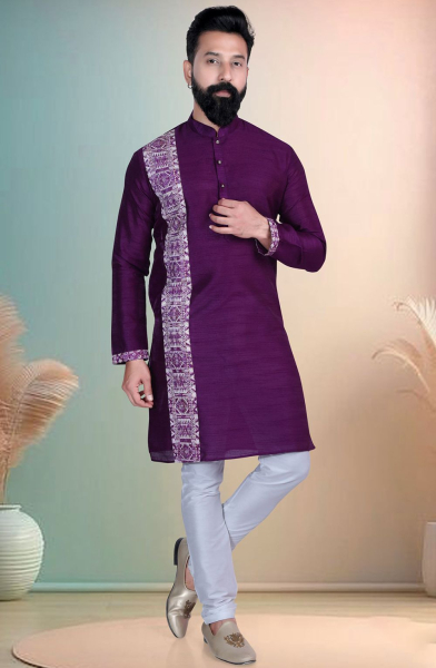 Purple Silk Ceremonial Kurta Set
