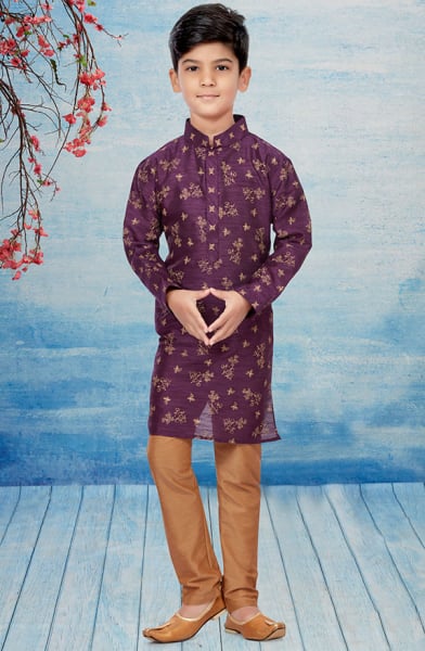 Purple Silk Dupion Kids Kurta Set