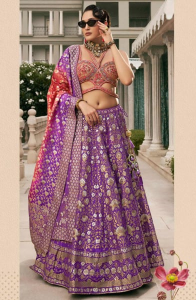 Purple Silk Readymade Designer Lehenga Choli