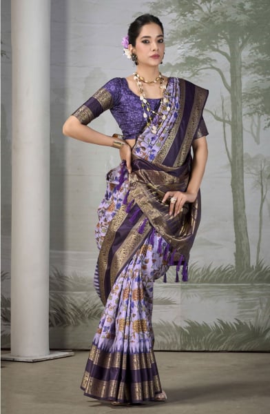 Purple Silk Woven Party Wear Saree