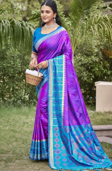 Purple Silk Woven Work Saree