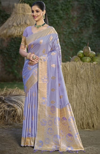 Purple Silk Woven Work Saree