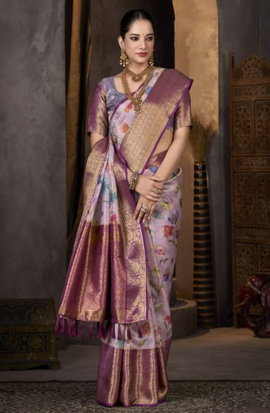 Purple Tissue Party Wear Saree