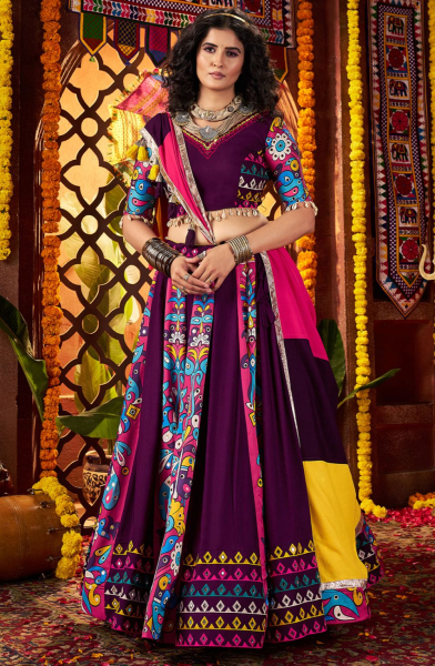 Purple Viscose Cotton Chaniya Choli for Festival