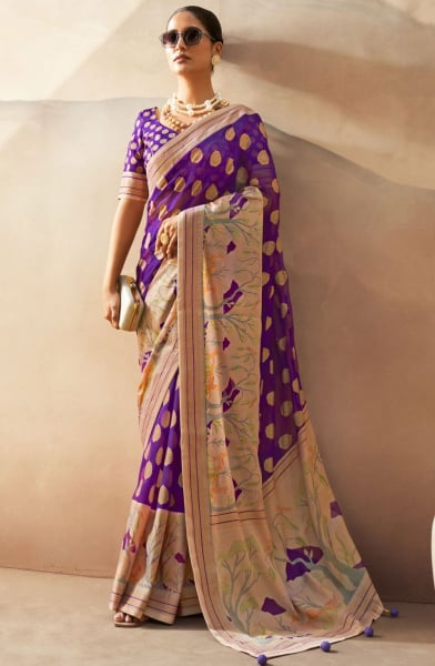 Purple Viscose Georgette Saree for Ceremonial
