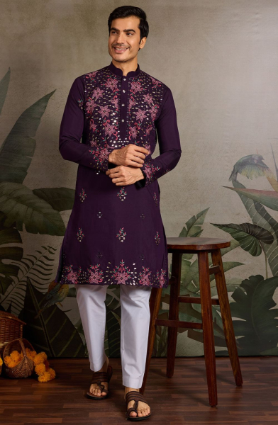 Purple Viscose Silk Kurta for Festival
