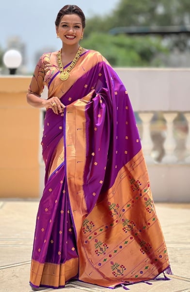 Purple Woven Paithani Silk Saree