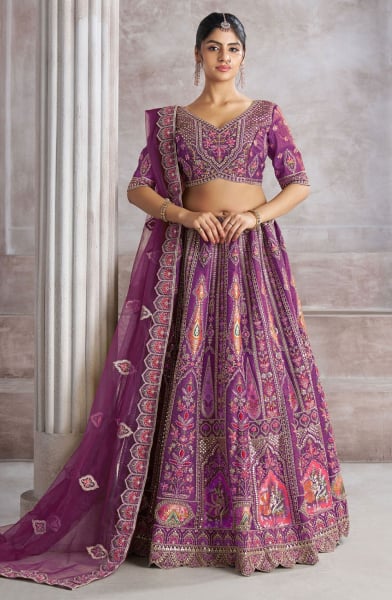 Purple Zari with Resham Embroidered Designer Lehenga Choli Set