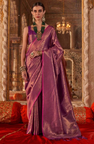 Purple Zari Work Handloom Silk Saree
