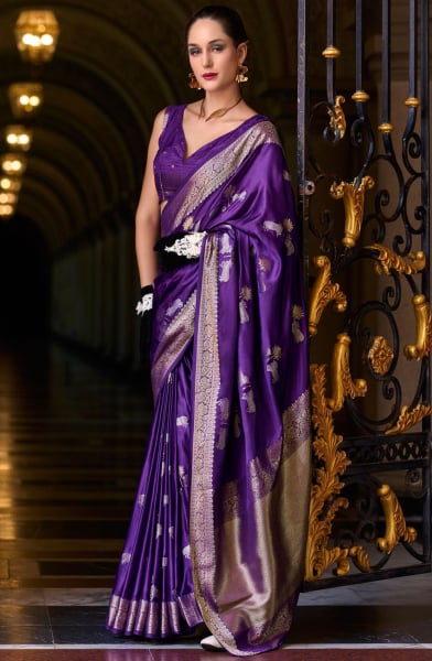 Purple Zari Woven Munga Silk Saree