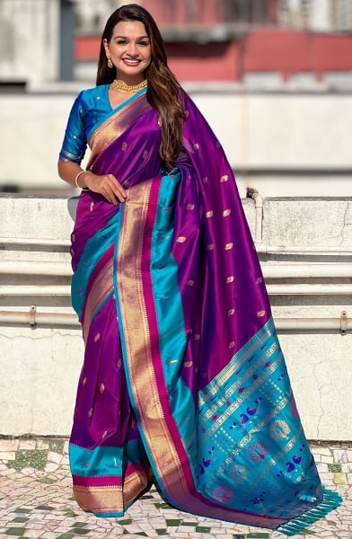 Purple Zari Woven Paithani Silk Saree