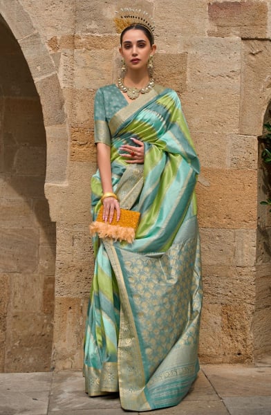 Mint Green Silk Printed Saree
