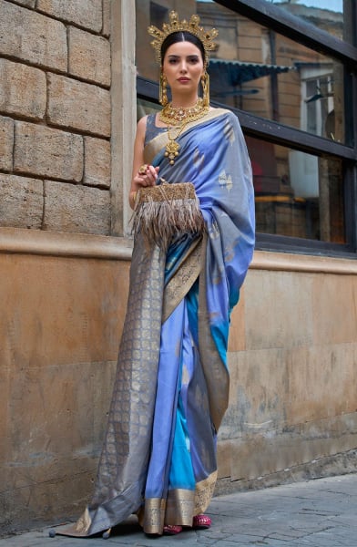 Periwinkle Silk Printed Saree