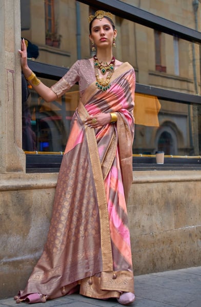 Pink Silk Printed Saree
