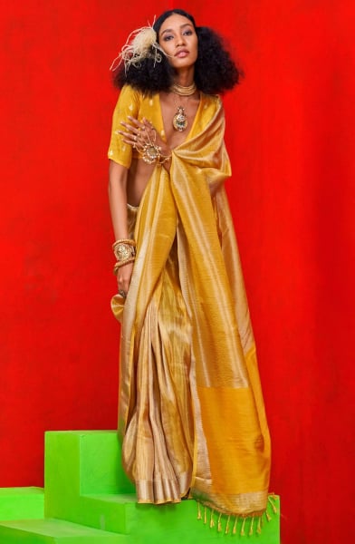 Golden Yellow Pure Viscose Zari Woven Saree