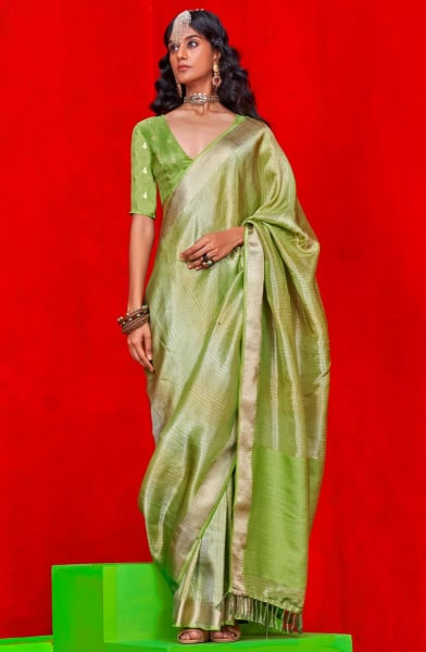 Parrot Green Pure Viscose Zari Woven Saree