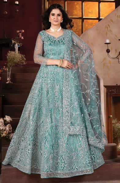 Rama Blue Heavy Embroidered Designer Lehenga Choli Set for Ceremonial