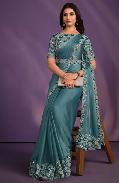 Rama Crepe Satin Silk Ready to Wear Saree