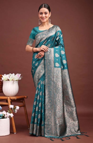 Rama Green Banarasi Silk Woven Saree