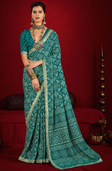 Rama Green Boutique Print Velvet Tussar Silk Saree