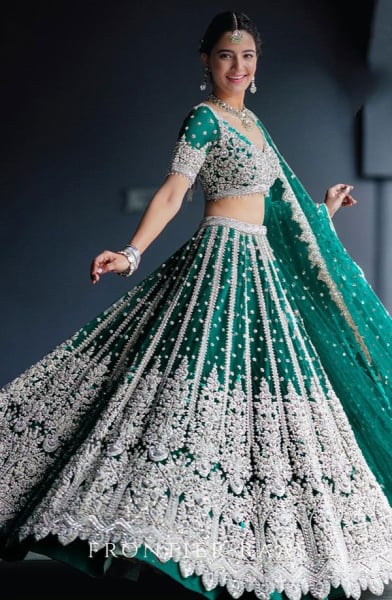 Rama Green Embroidered Net Designer Lehenga Choli