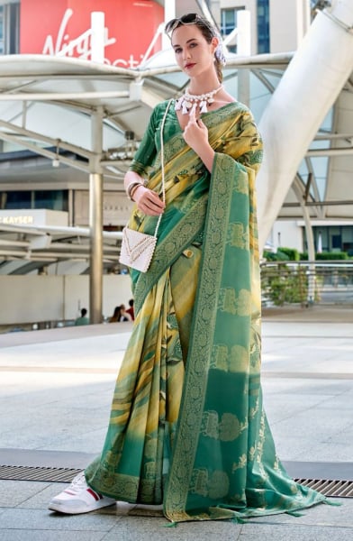 Rama Green Handloom Silk Printed Saree
