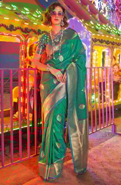 Rama Green Handloom Weaving Silk Saree