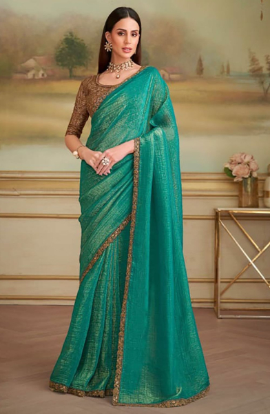 Rama Green Heavy Designer Saree for Ceremonial